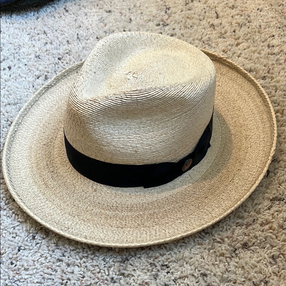 Cream and Black Wide Brim Hat
